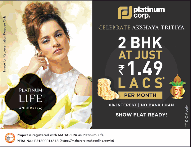 Avail 2 bhk at just Rs. 1.49 lakhs per month at Platinum Life in Mumbai